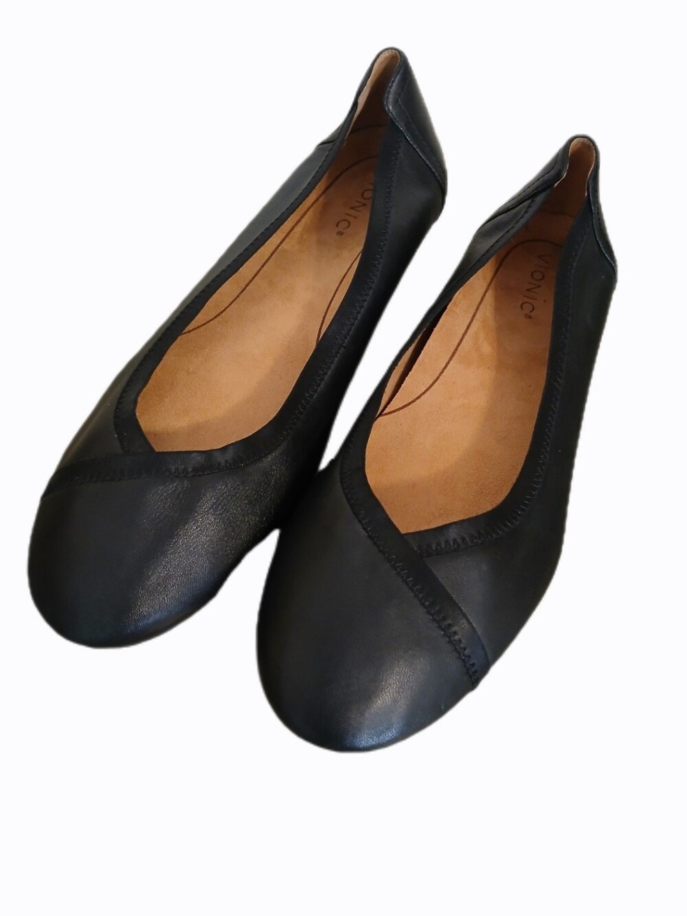 Vionic Caroll 12 Black Leather Slip-On Ballet Flats Comfort lip On